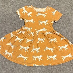 Winter Water Factory mustard gold girls twirl dress with wild cats, size 3T
